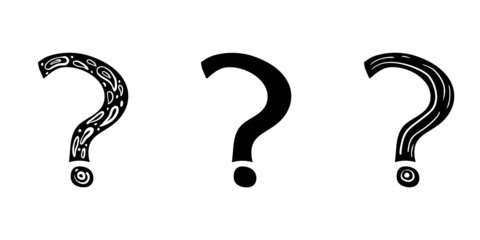 Set of doodle question marks isolated at white backgrounds.