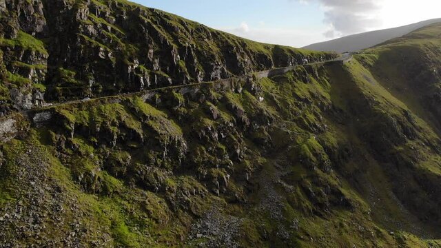 areal footage of road in mountains cornor pass Dingle Kerry Ireland