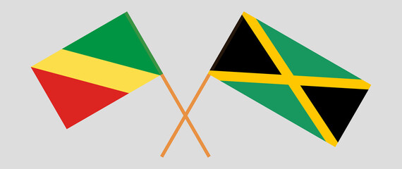 Crossed flags of Republic of the Congo and Jamaica. Official colors. Correct proportion