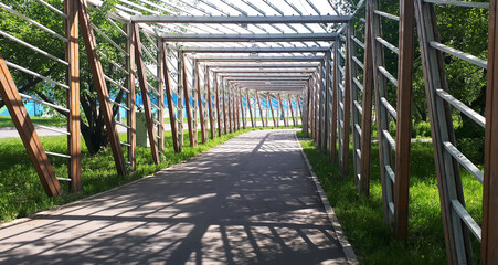 Fototapeta na wymiar Cycle Lane-bike Path With A Wooden Fence, In Summer