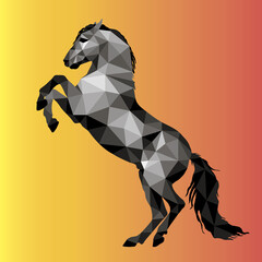 a galloping horse, an image in the low poly style, isolated on a orange background - obrazy, fototapety, plakaty