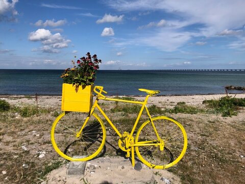 One of many yellow bikes in Nyborg, for the 2. stage of the Tour De France on 2nd of July 2022 which starts in Denmark.