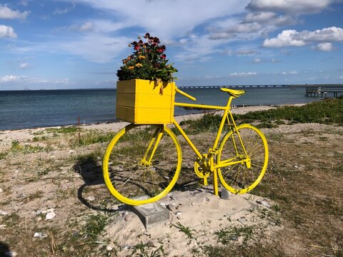 One of many yellow bikes in Nyborg, for the 2. stage of the Tour De France on 2nd of July 2022 which starts in Denmark.