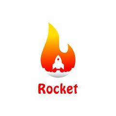 travel logo with a combination of Fire Symbol and Rocket Symbol, minimalist logo