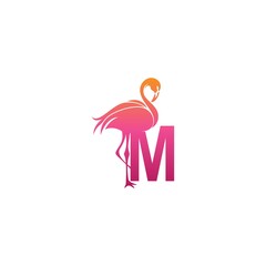 Flamingo bird icon with letter M Logo design vector