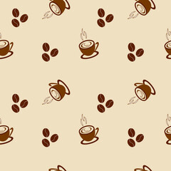 Vector seamless pattern with coffee beans and cups