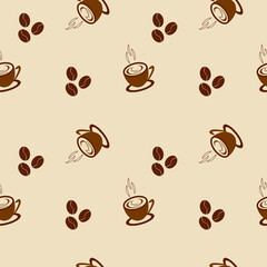 Vector seamless pattern with coffee beans and cups