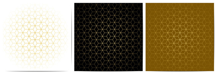  Set of abstract geometric seamless pattern with golden lines luxury of black,white,and gold background