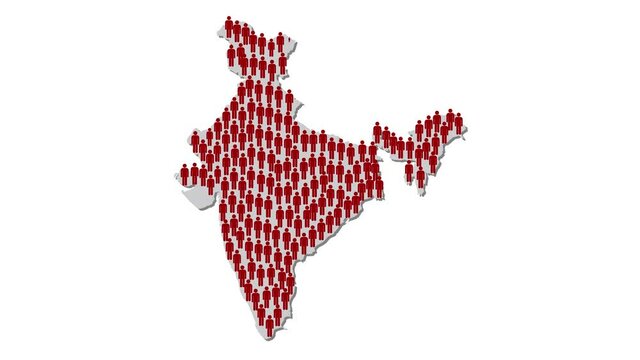 Graphic animation - red people symbols in shape of map of India , COVID-19 pandemic in India , infection spread around India country map