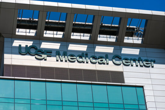 UCSF Medical Center Sign On The Facade Of Research And Teaching Hospital - San Francisco, California, USA - 2021