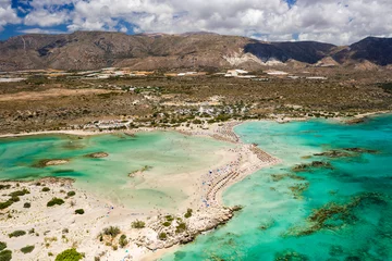 Papier Peint photo  Plage d'Elafonissi, Crète, Grèce Vue aérienne d& 39 une belle plage de sable étroite et de lagons chauds et peu profonds (plage d& 39 Elafonissi, Crète)