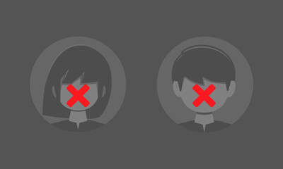 Blocked user. Faceless profile with cross sign x. Illustration vector.