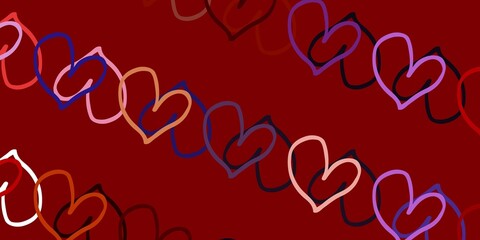 Light Purple, Pink vector pattern with colorful hearts.