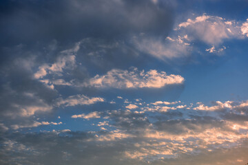 The beautiful view of the blue sky and colorful clouds and the sunset glow after the rain