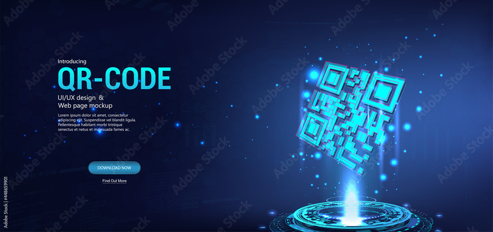 Aufkleber qr code futuristic banner. location, direct link, online ordering, advertising, calculation and othe