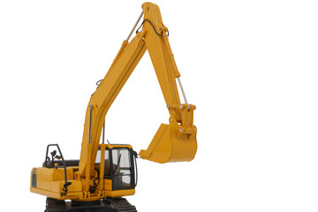 Selective focus ,Excavator loader with Bucket lift up on white background.