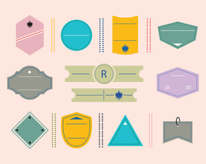 Random shapes multicolored empty banners and dividers design elements set on pink background