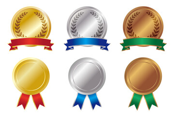 輝く鮮やかな金銀銅メダルのアイコンセット/白背景