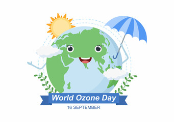 World Ozone Day is Commemorated Every September 16 To Raise Public Awareness About Of The Earth Layer And Protecting Environment. Background Vector Illustration