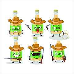 Cool cowboy cider bottle cartoon character with a cute hat. Vector illustration
