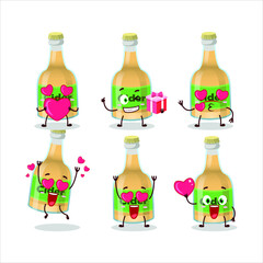 Cider bottle cartoon character with love cute emoticon. Vector illustration