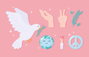 peace and love icons set
