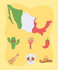 viva mexican icons set
