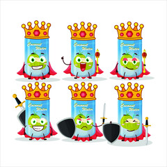 A Charismatic King coconut water can cartoon character wearing a gold crown. Vector illustration