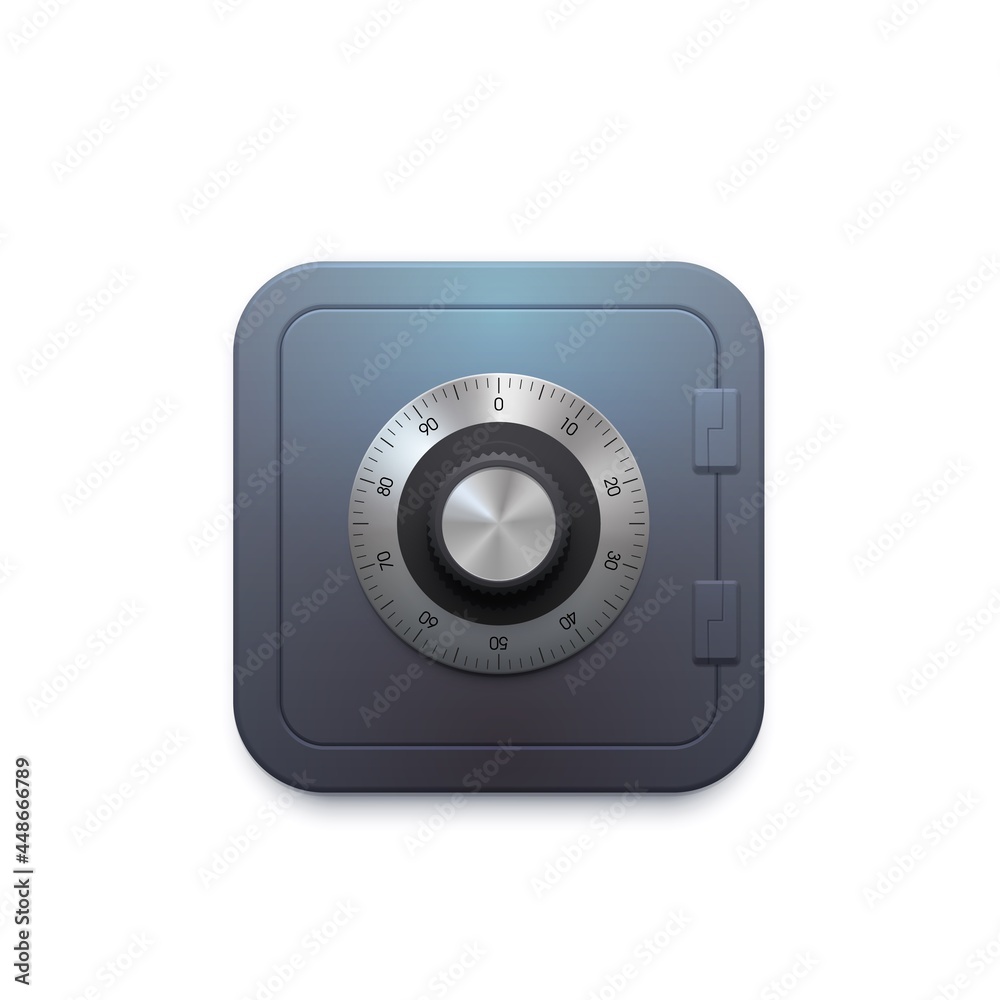 Fototapete steel bank vault safe icon with lock dial, vector money app. bank safe box or vault with password se