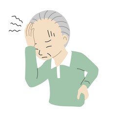 頭が痛い高齢者の男性