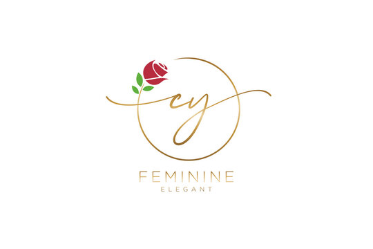 initial CY Feminine logo beauty monogram and elegant logo design, handwriting logo of initial signature, wedding, fashion, floral and botanical with creative template.