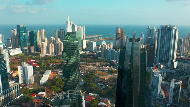 Aerial View Of F and F Tower (Revolution Tower) - Office Tower In City Of Panama. - drone