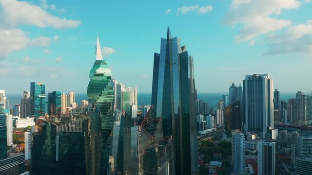 F And F Tower (Revolution Tower) And Central Tower Skyscraper In Panama City, Panama. - aerial ascend