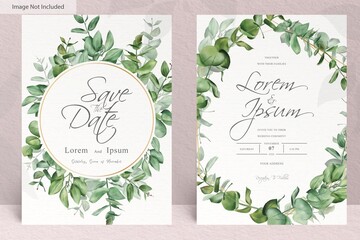 set of greenery wedding invitation card template design with eucalyptus leaves