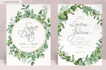 set of greenery wedding invitation card template design with eucalyptus leaves © FederiqoEnd