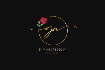 Fototapeta initial GA Feminine logo beauty monogram and elegant logo design, handwriting logo of initial signature, wedding, fashion, floral and botanical with creative template. obraz
