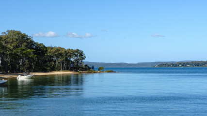 View from the jetty on Coochiemudlo Island across the bay to Macleay Island and Stradbroke Island in the distance.