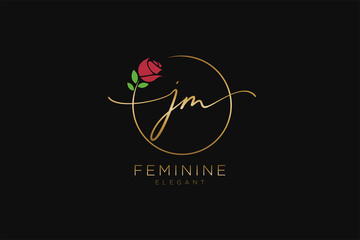 initial JM Feminine logo beauty monogram and elegant logo design, handwriting logo of initial signature, wedding, fashion, floral and botanical with creative template. - obrazy, fototapety, plakaty