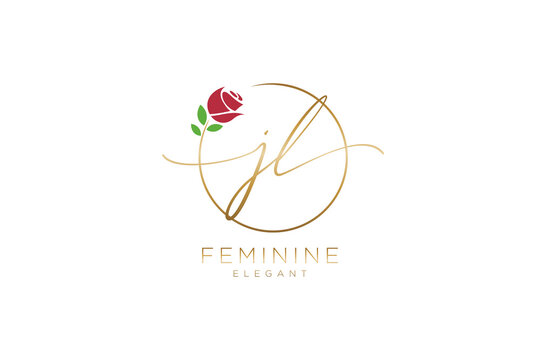 initial JL Feminine logo beauty monogram and elegant logo design, handwriting logo of initial signature, wedding, fashion, floral and botanical with creative template.