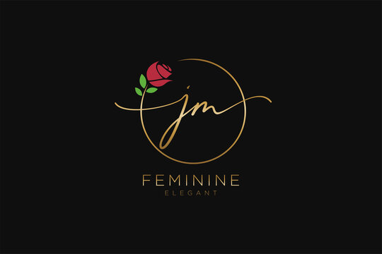 initial JM Feminine logo beauty monogram and elegant logo design, handwriting logo of initial signature, wedding, fashion, floral and botanical with creative template.