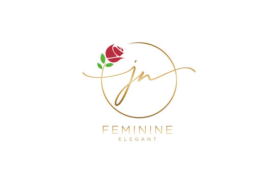 initial JN Feminine logo beauty monogram and elegant logo design, handwriting logo of initial signature, wedding, fashion, floral and botanical with creative template.