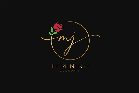 initial MJ Feminine logo beauty monogram and elegant logo design, handwriting logo of initial signature, wedding, fashion, floral and botanical with creative template.