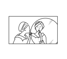 お化粧中のOLシンプル線画