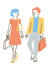 買い物帰りの男女2人_色