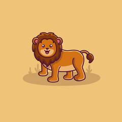 Cute lion mascot cartoon illustration. animal wildlife icon. lion logo vector. Cartoon happy lion isolated