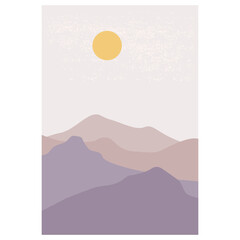Panoramic view of the mountain landscape, Minimal contemporary mountains wallpapers for decoration boho style.