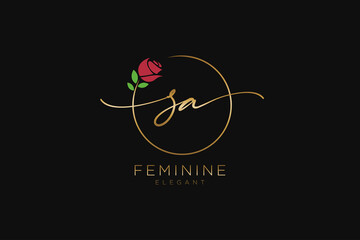 initial SA Feminine logo beauty monogram and elegant logo design, handwriting logo of initial signature, wedding, fashion, floral and botanical with creative template.