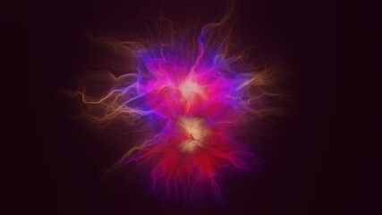 Colorful glowing lattice cosmic string, stars, filaments and hair structures. 3d illustration render