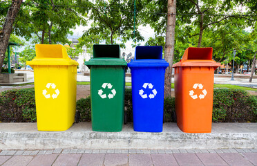 Collection food waste, infection, biodegradable, non biodegradable and recycle trash bin. Four...