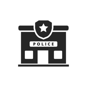Police station icon with black design isolated on white background